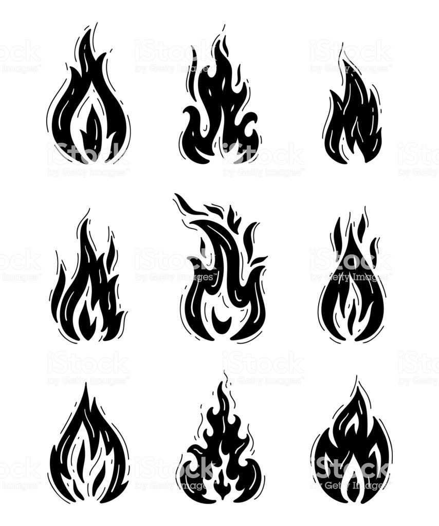 Fire Flames Icons Vector Set Hand Drawn Doodle Sketch Fire Flame Feuer Tattoo Flamme Tattoos Tattoo Schwarz