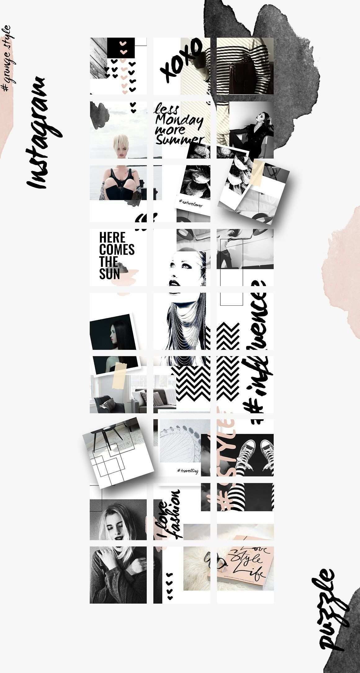 Instagram Puzzle Vorlage Grunge Von Creativefolks Auf Creative Market Instagra In 2020 Instagram Design Stimmungstafel Instagram