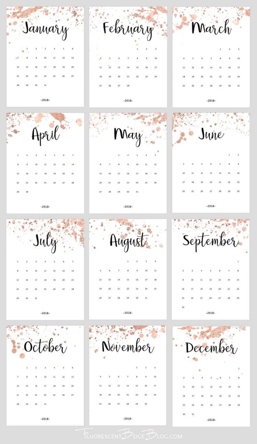 Free Printable 2018 Rose Gold Splatter Calendar Kalender Design Kalender Zum Ausdrucken Kalender