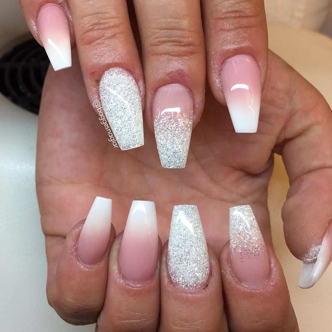 Nails On Microblading Gbg From Last Month French Fade With Diamond Glitter Lightelegancehq Faded Nails Ombre Nails French Fade Nails