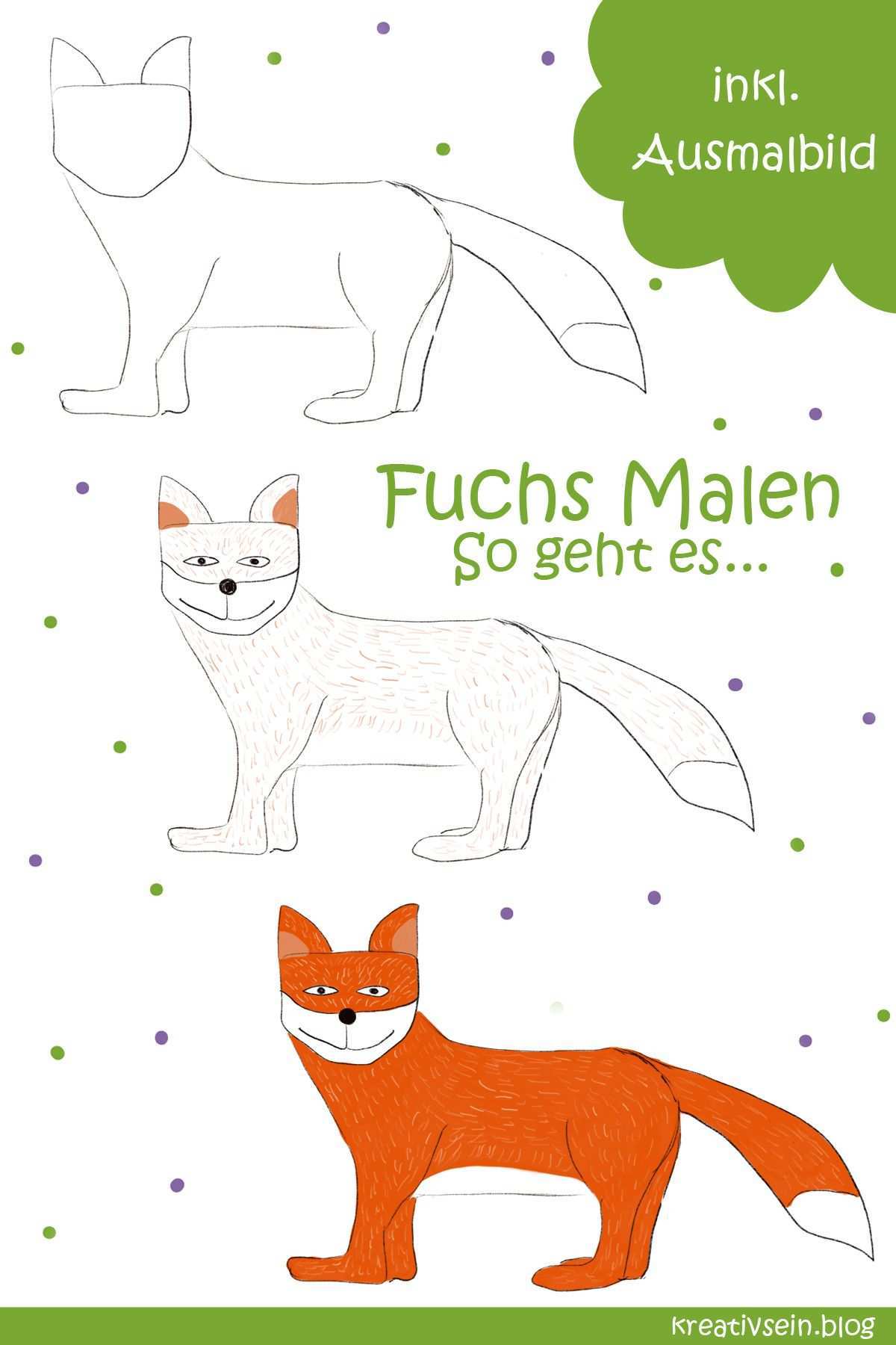 Fuchs Malen Mit Vorlage Geht Es Ganz Einfach Kreativsein Blog Fuchs Zeichnen Malen Ausmalen