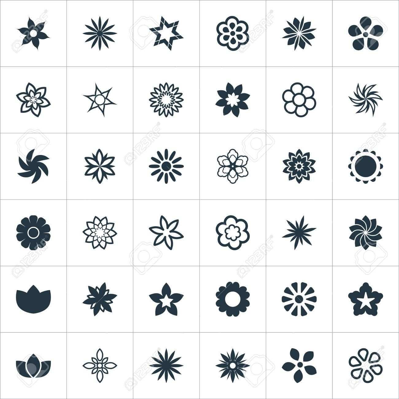 Vector Illustration Set Of Simple Flower Icons Elements Peonies Anemone Decoration And Other Synonyms Water Lil Flower Icons Simple Flowers Geometric Flower