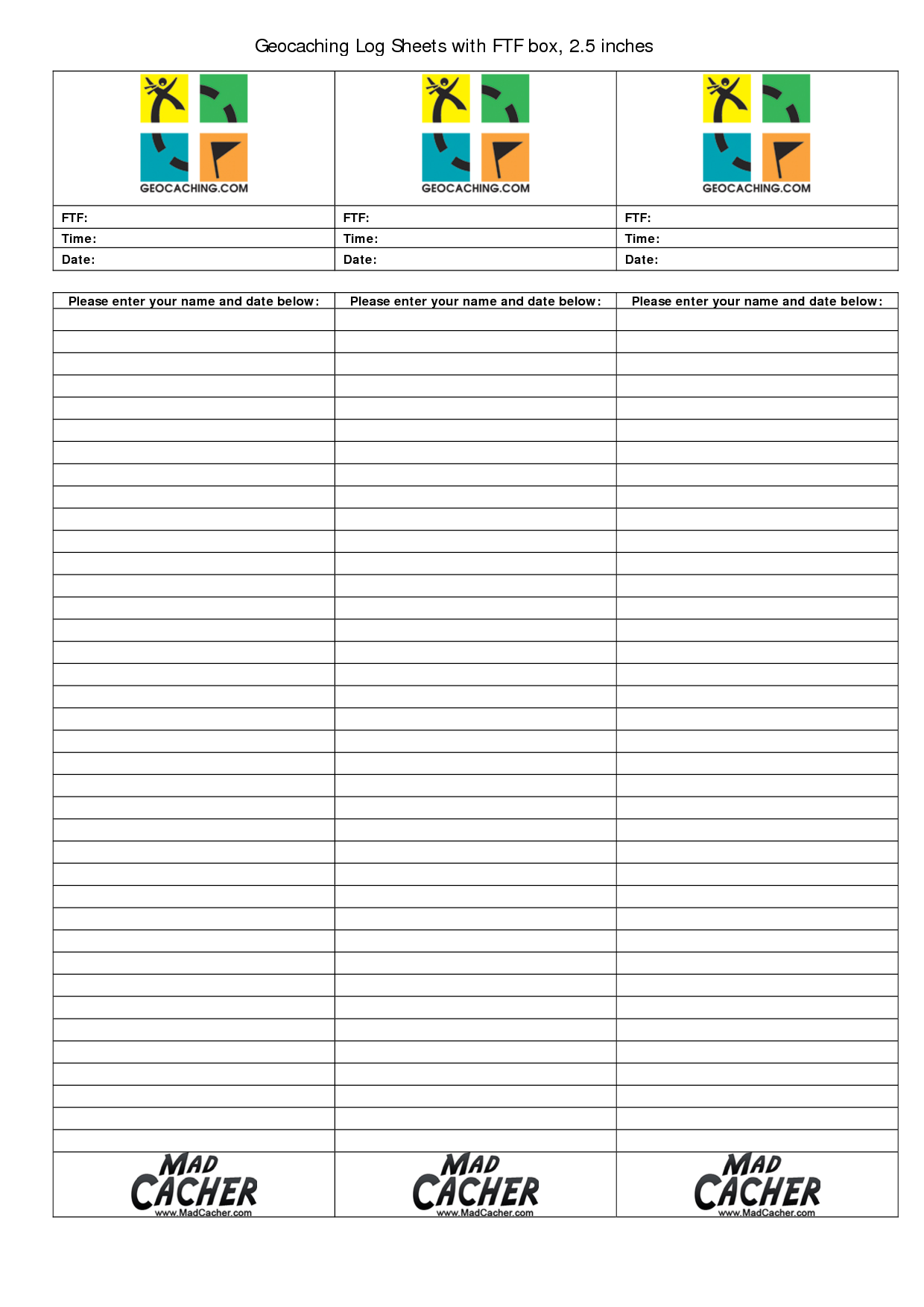 Printable Geocaching Log Sheet Geocaching Geocaching Containers Printables