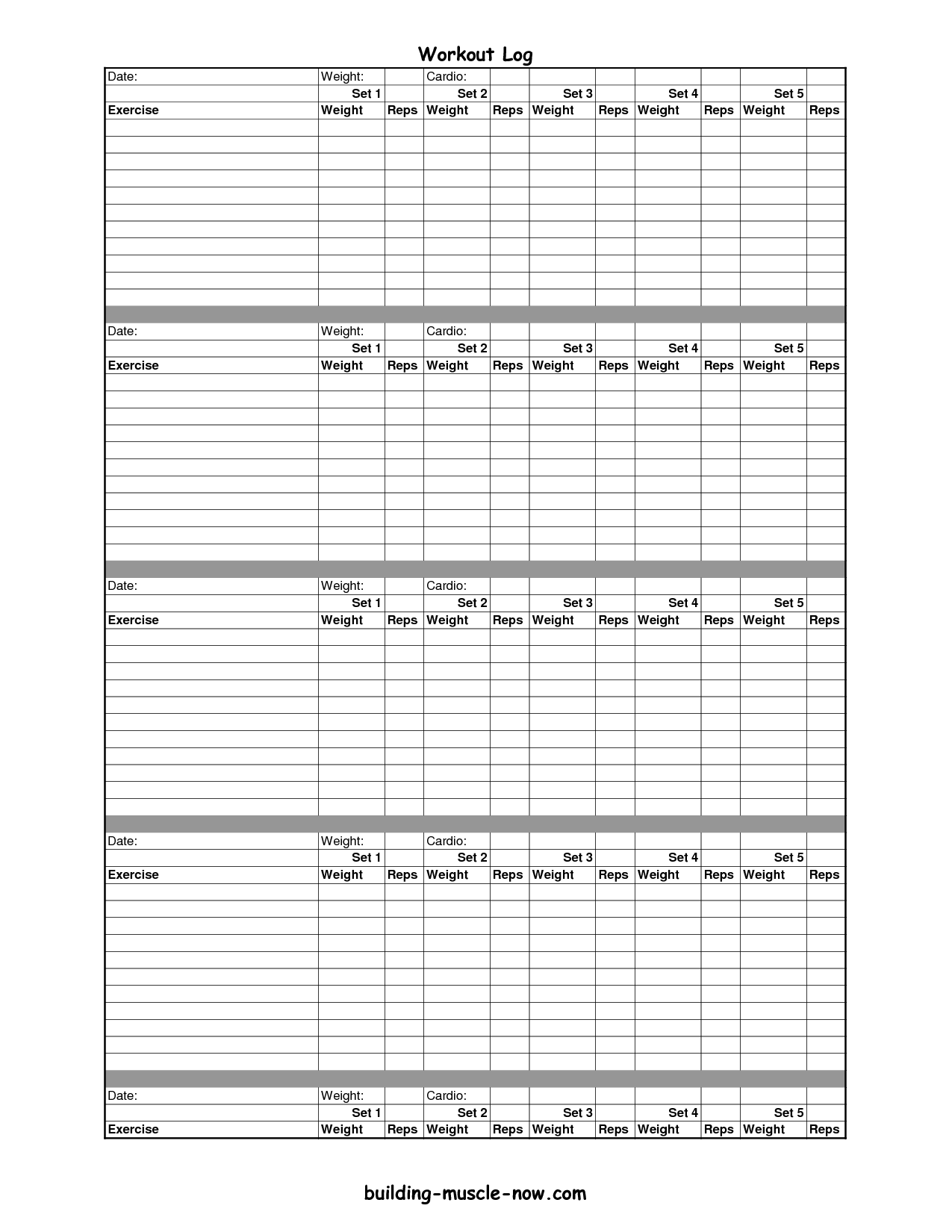 Free Printable Workout Log Workout Sheets Workout Template Personalized Workout Plan