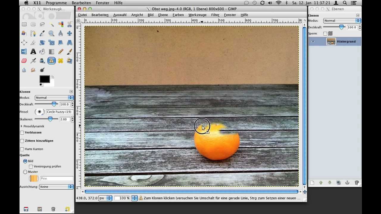 Gimp Tutorial Bildelemente Entfernen Mit Dem Klon Werkzeug Youtube