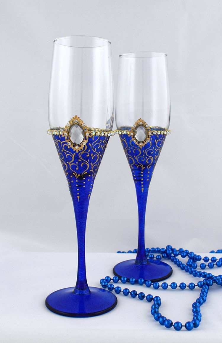 Personalisierte Bemalte Sektglaser In Kobaltblau Dekorierte Weinglaser Weinglas Kerzenhalter Glaser Bemalen