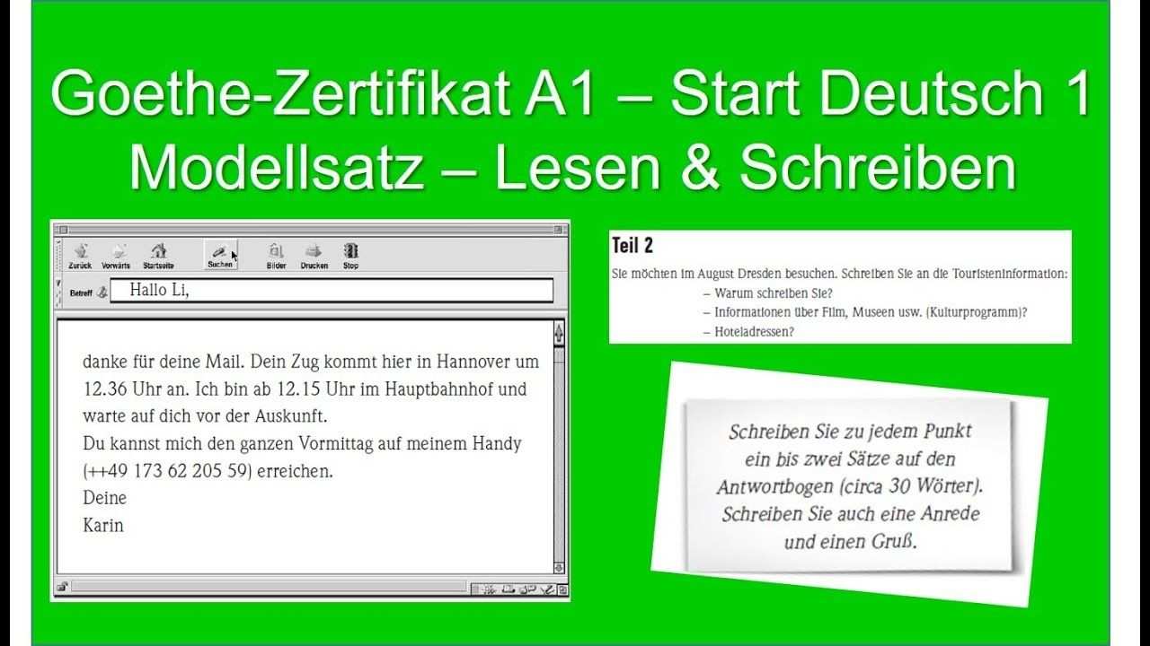 Goethe Zertifikat A1 Lesen Schreiben German Reading Writing Exam A1 Youtube Schreiben Lesen Deutsch