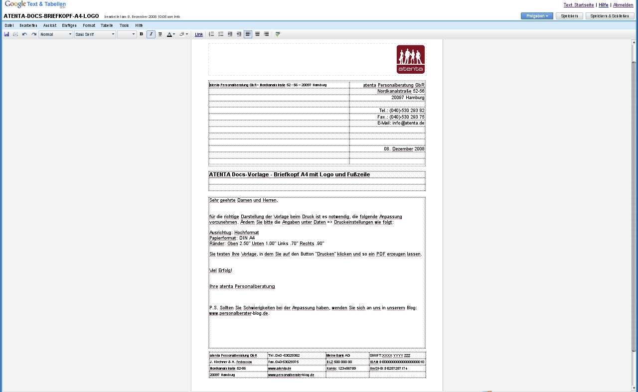 Google Docs Musterbrief Vorlage Fur Google Text Tabellen