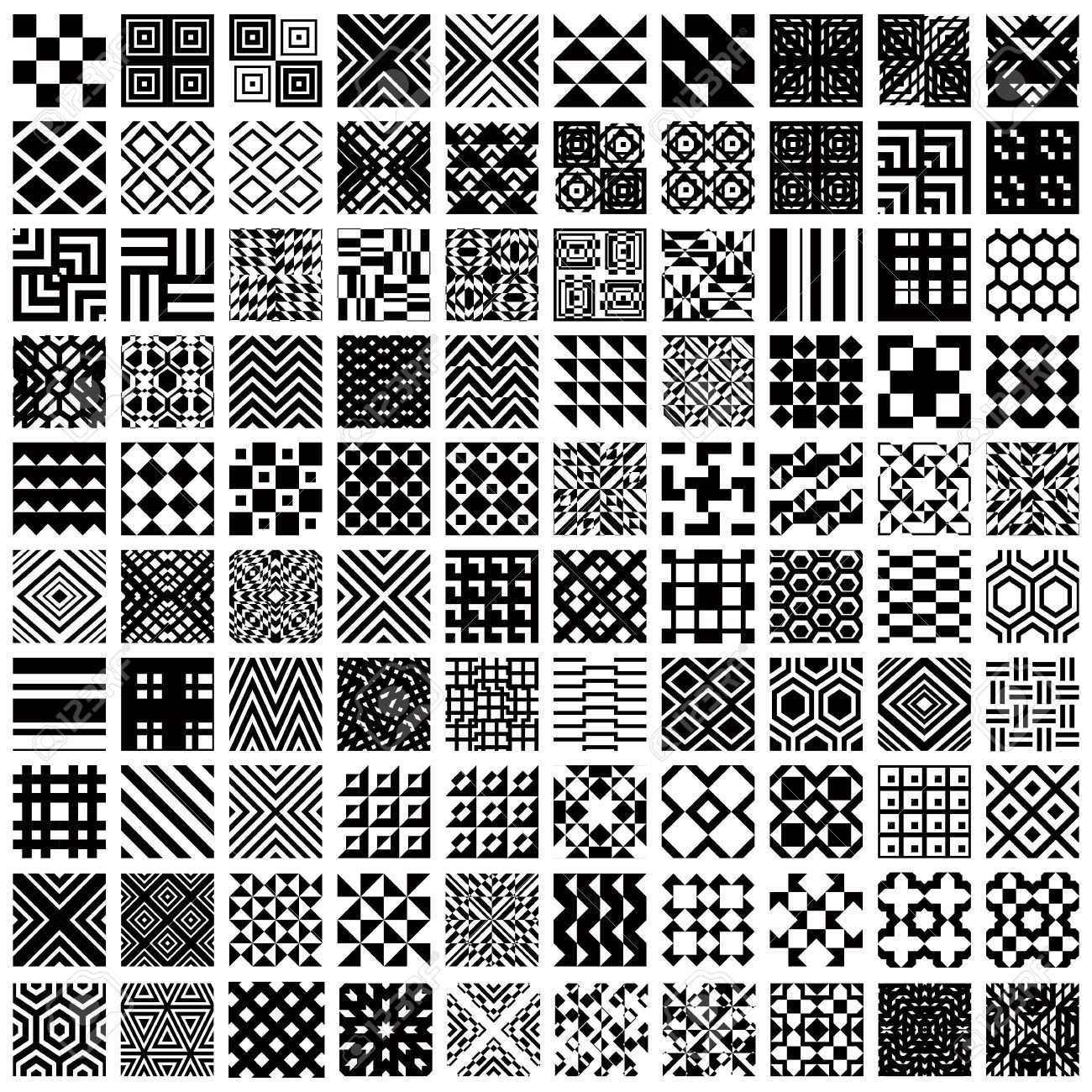 100 Geometrische Nahtlose Muster Eingestellt Schwarz Und Weiss Vektor Hintergrunde Sammlung Vektor Hintergrund Geometrisches Musterdesign Geometrisch