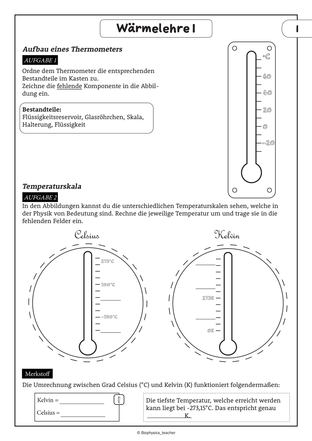 Warmelehre Aufbau Eines Thermometer Temperaturskala Unterrichtsmaterial Im Fach Physik Warmelehre Thermometer Unterrichtsmaterial