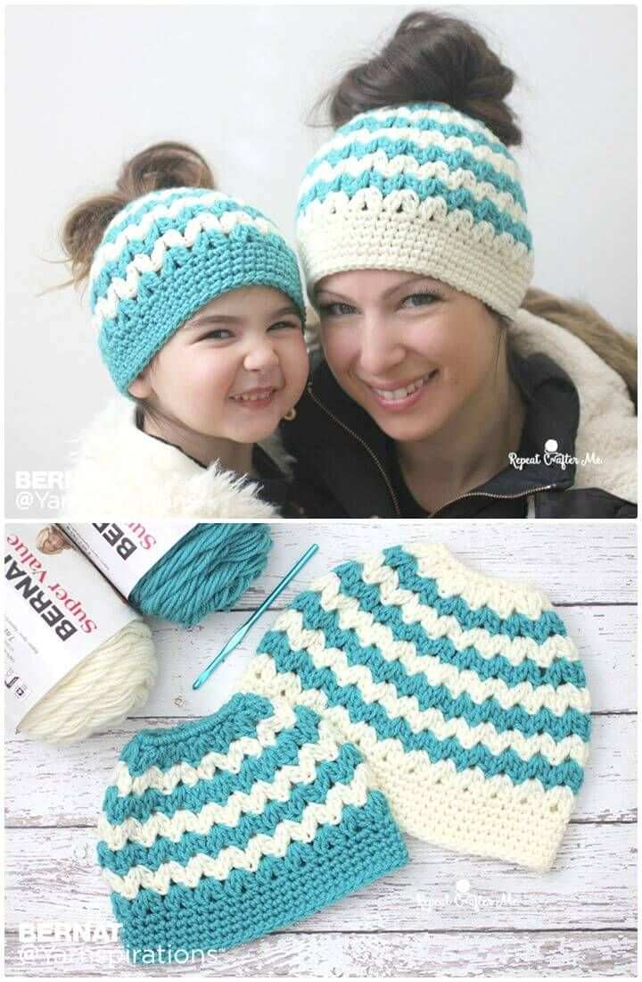 Free Crochet Mommy And Me Messy Bun Hats Pattern Crochet Hat Patterns 148 Free Patterns Fo Crochet Hats Crochet Hat Free Crochet Messy Bun Hat Pattern Free