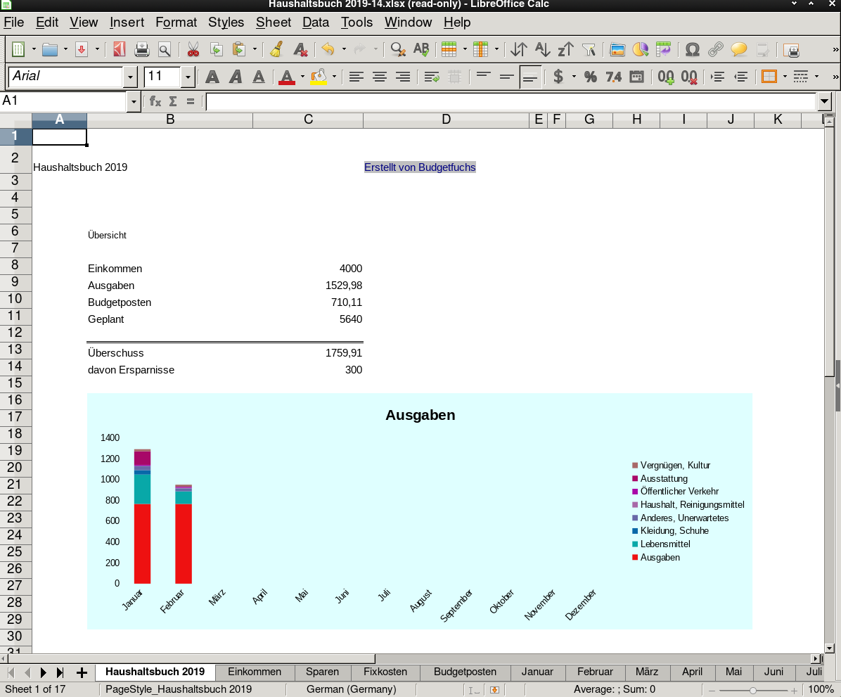Haushaltsbuch Excel Fur 2020 Konfigurierbare Vorlage