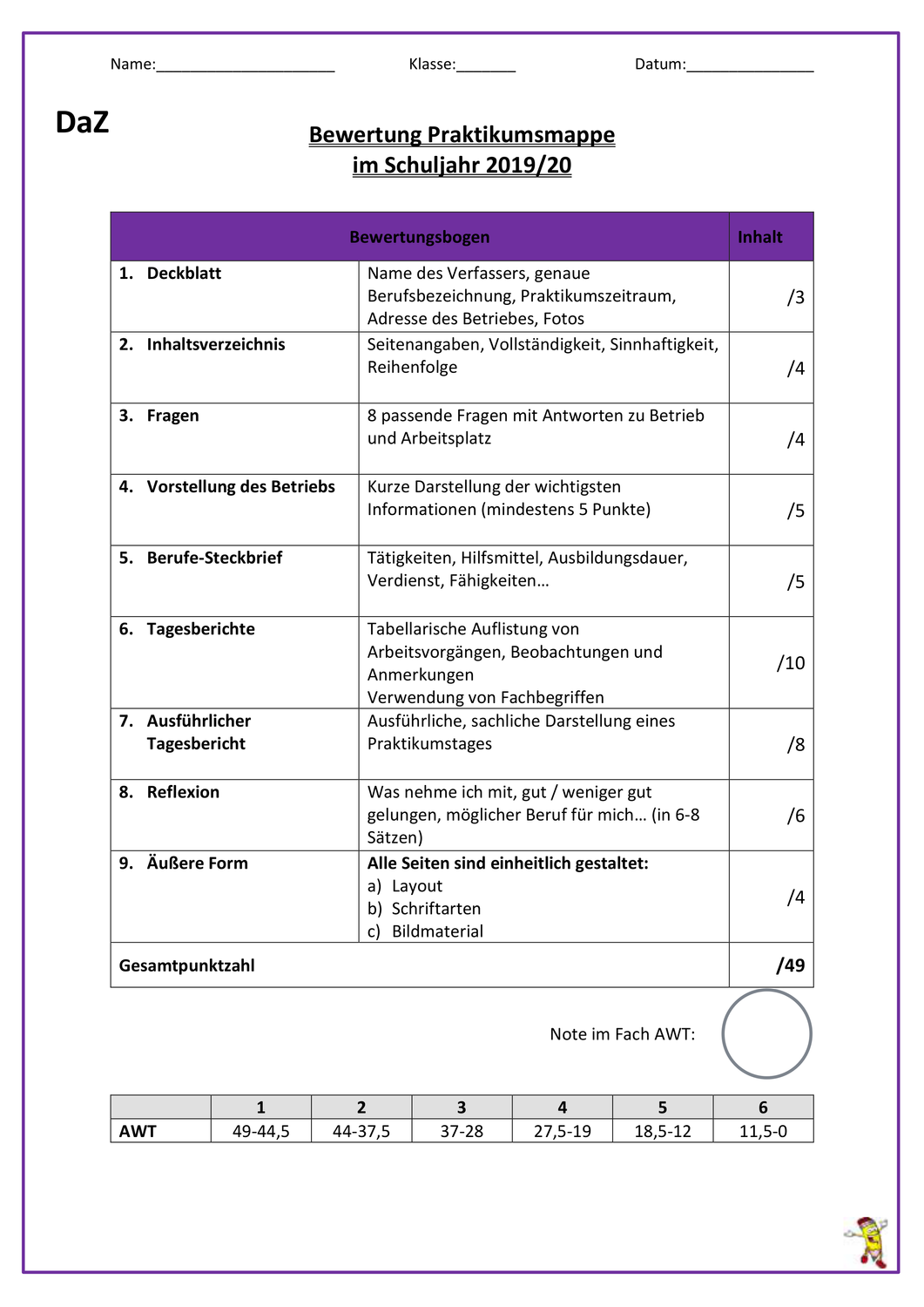 Bewertung Praktikumsmappe Unterrichtsmaterial Im Fach Fachubergreifendes Lernen Tipps Schule Unterrichtsmaterial Lernen