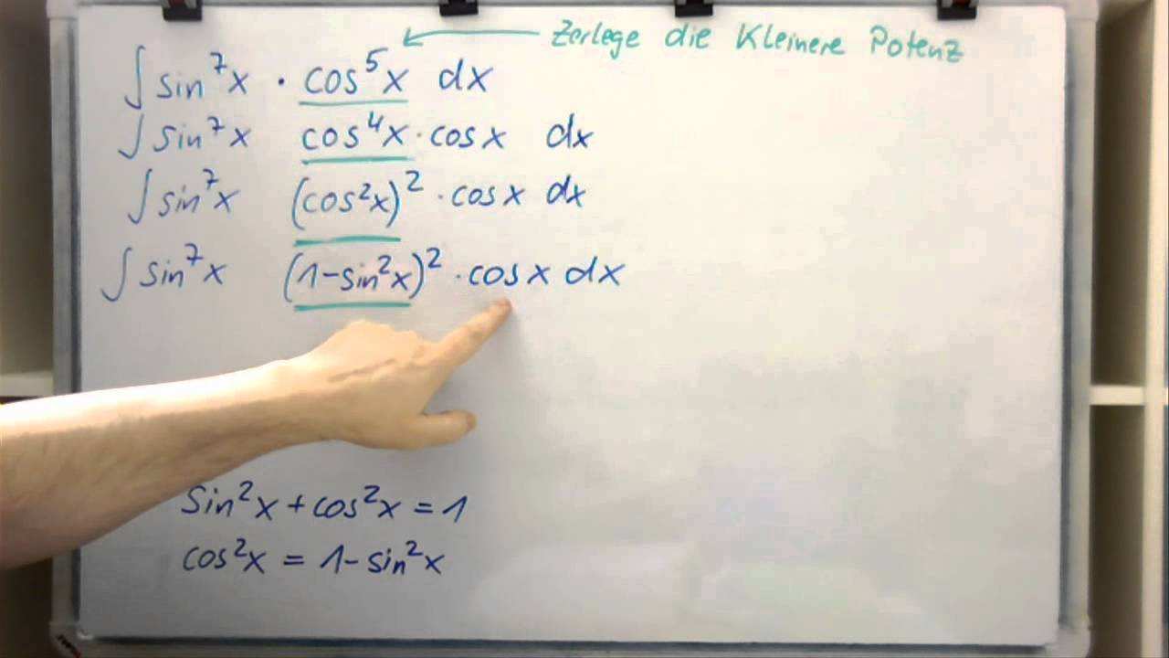 Integration Durch Substitution Sinx 7 Cosx 5 Trigonometrischen Pythagoras Anwenden Youtube