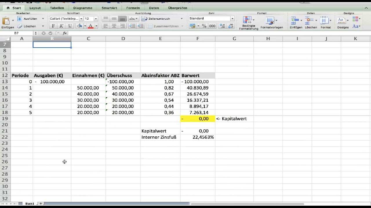 Interner Zinsfuss Kapitalwert In Ms Excel Youtube