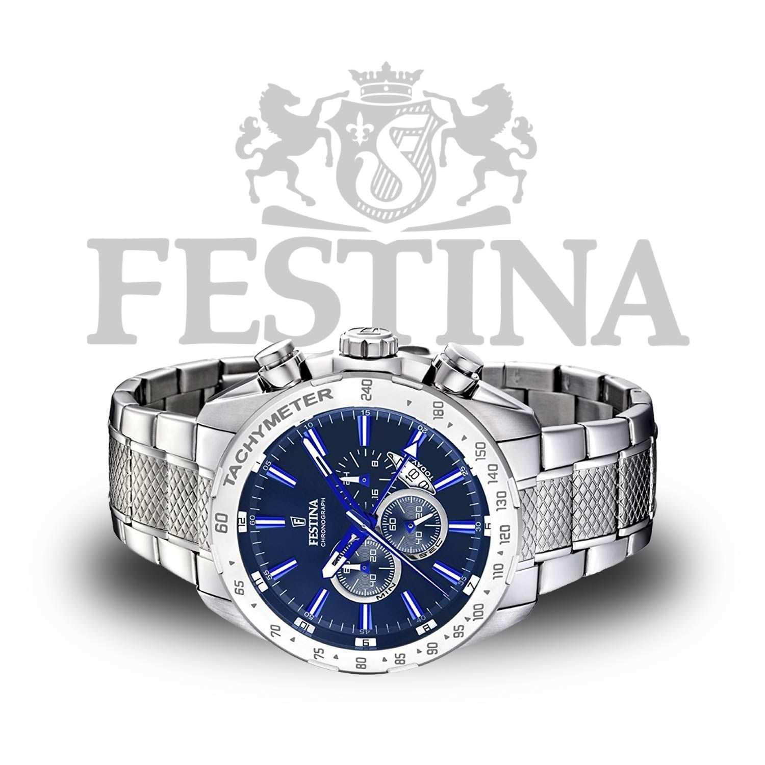 Festina Chronograph F16488 B Aus Edelstahl In Silber Blau Mit Tachymeter Und Miyota Uhrwerk Silber Edelstahl Stahl