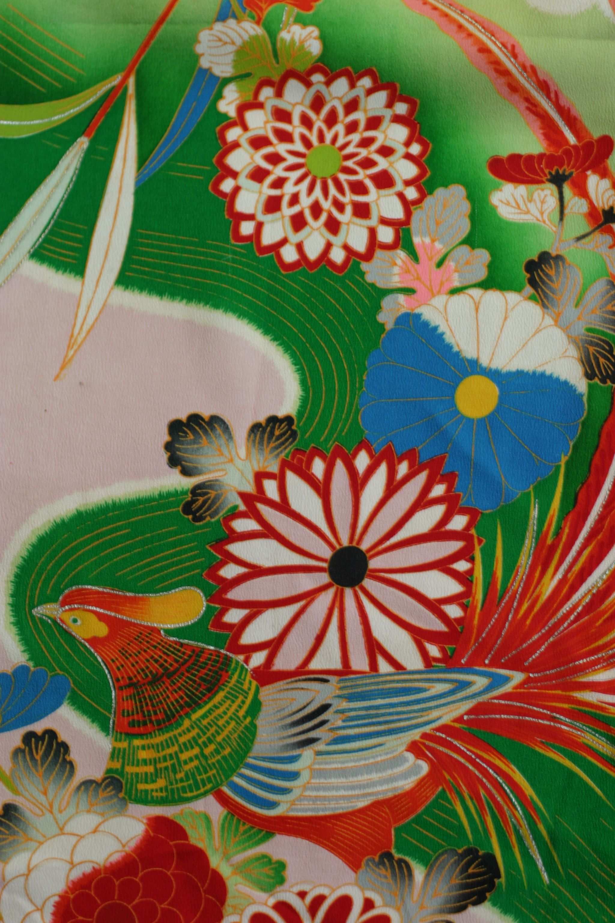 Bright Green Girl S Vintage Kimono Silk Collection Carolina Breuer Japanische Textilien