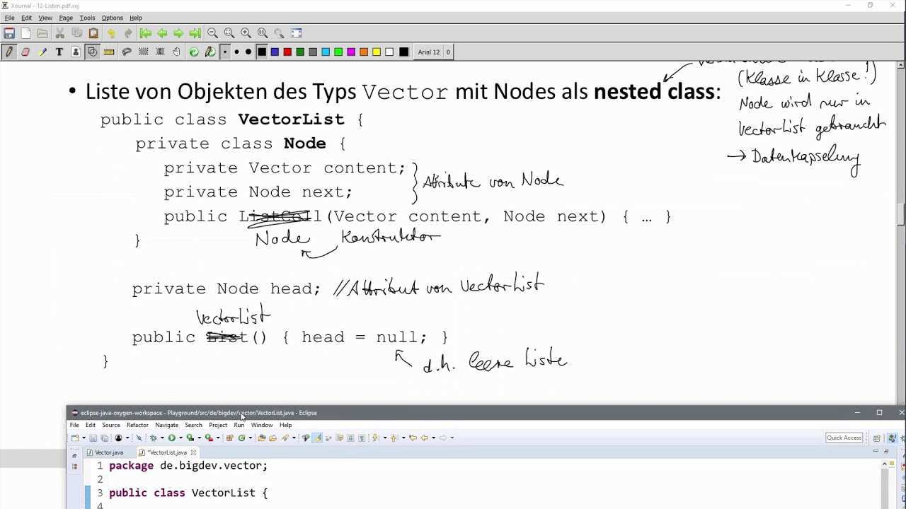 Oop In Java 11 04 Einfach Verkettete Liste Beispiel Vectorlist In Java Youtube