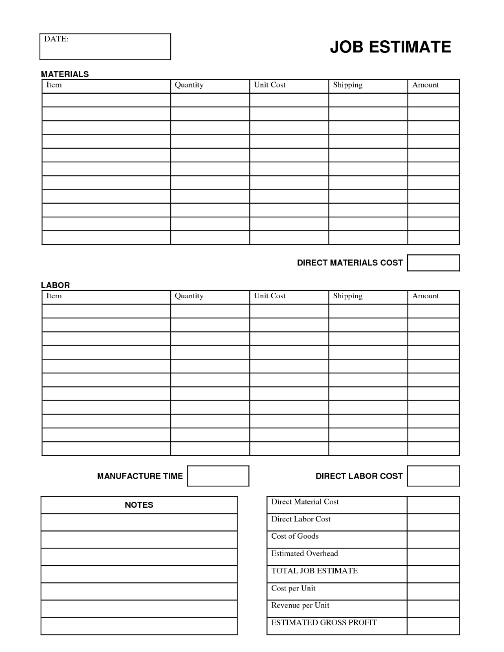 Printable Job Estimate Forms Job Estimate Free Office Form Within Time And Material Invoice Template 10 Estimate Template Spreadsheet Template Quote Template