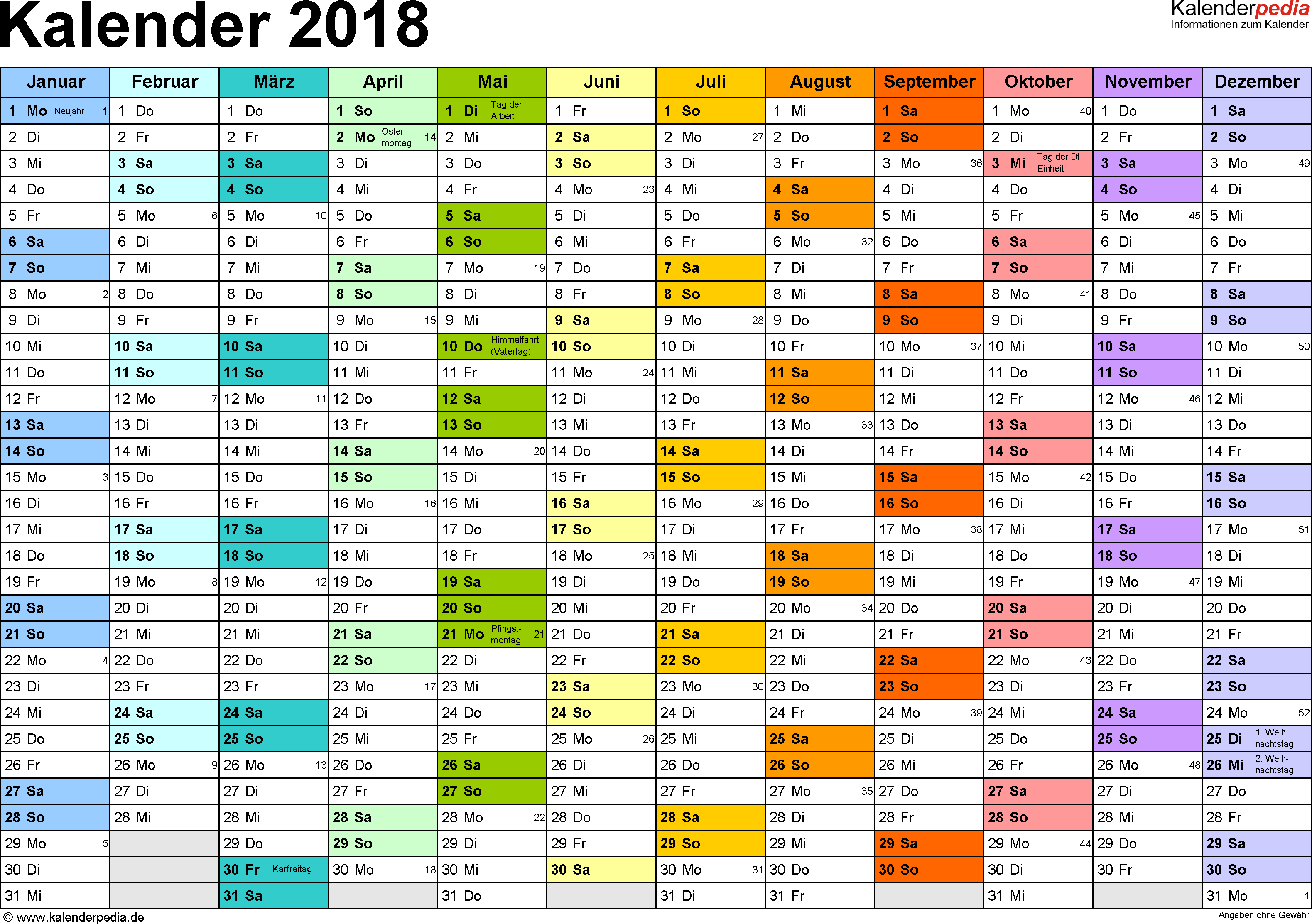 Vorlage 1 Kalender 2018 Als Pdf Datei Querformat 1 Seite Monate Nebeneinander Jeder Monate In Anderer Farbe Kalender 2018 Kalender 2015 Kalender Vorlagen