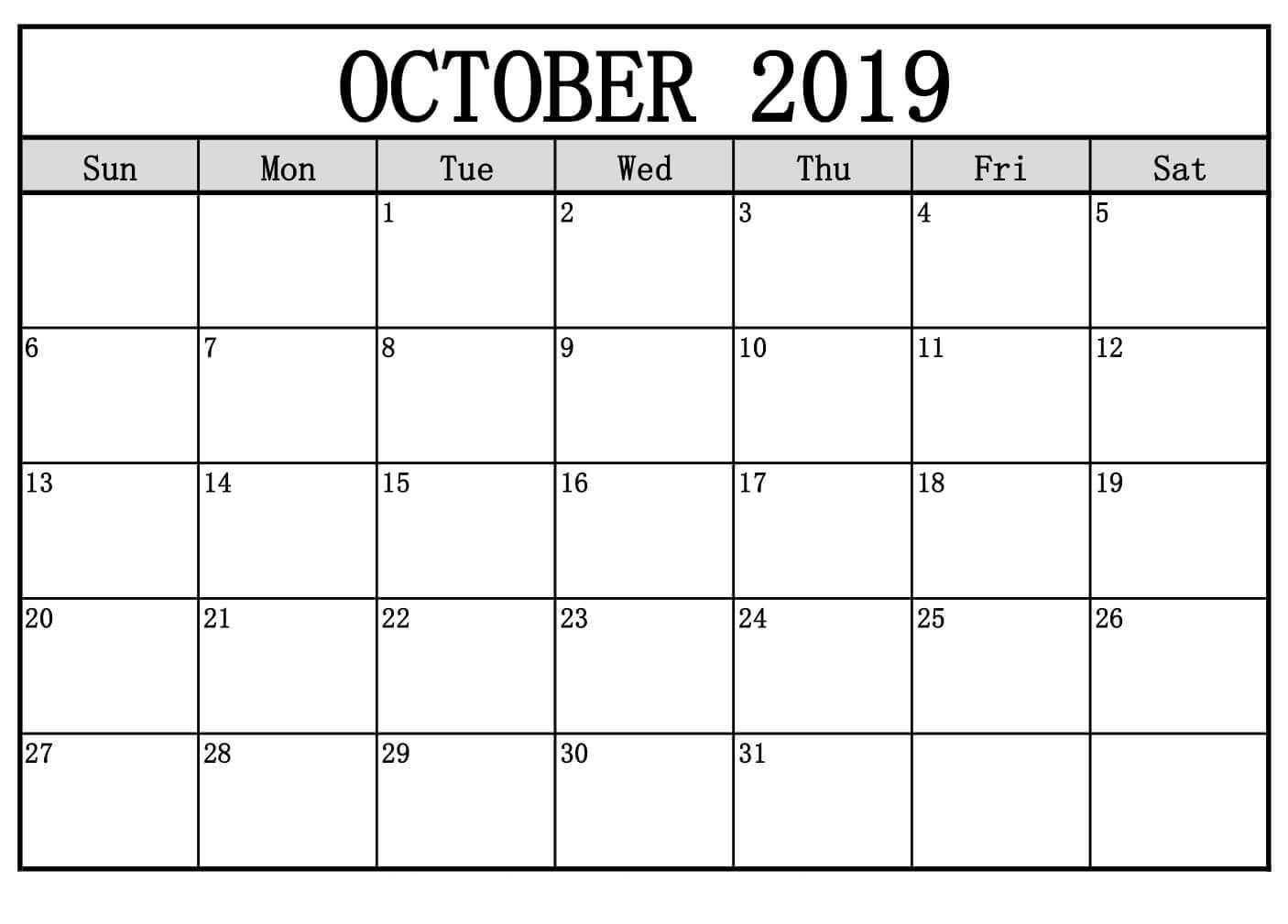 Oktober 2019 Kalender Druckbare Vorlage In Pdf Word Excel October Calendar 2019 Calendar Calendar Template