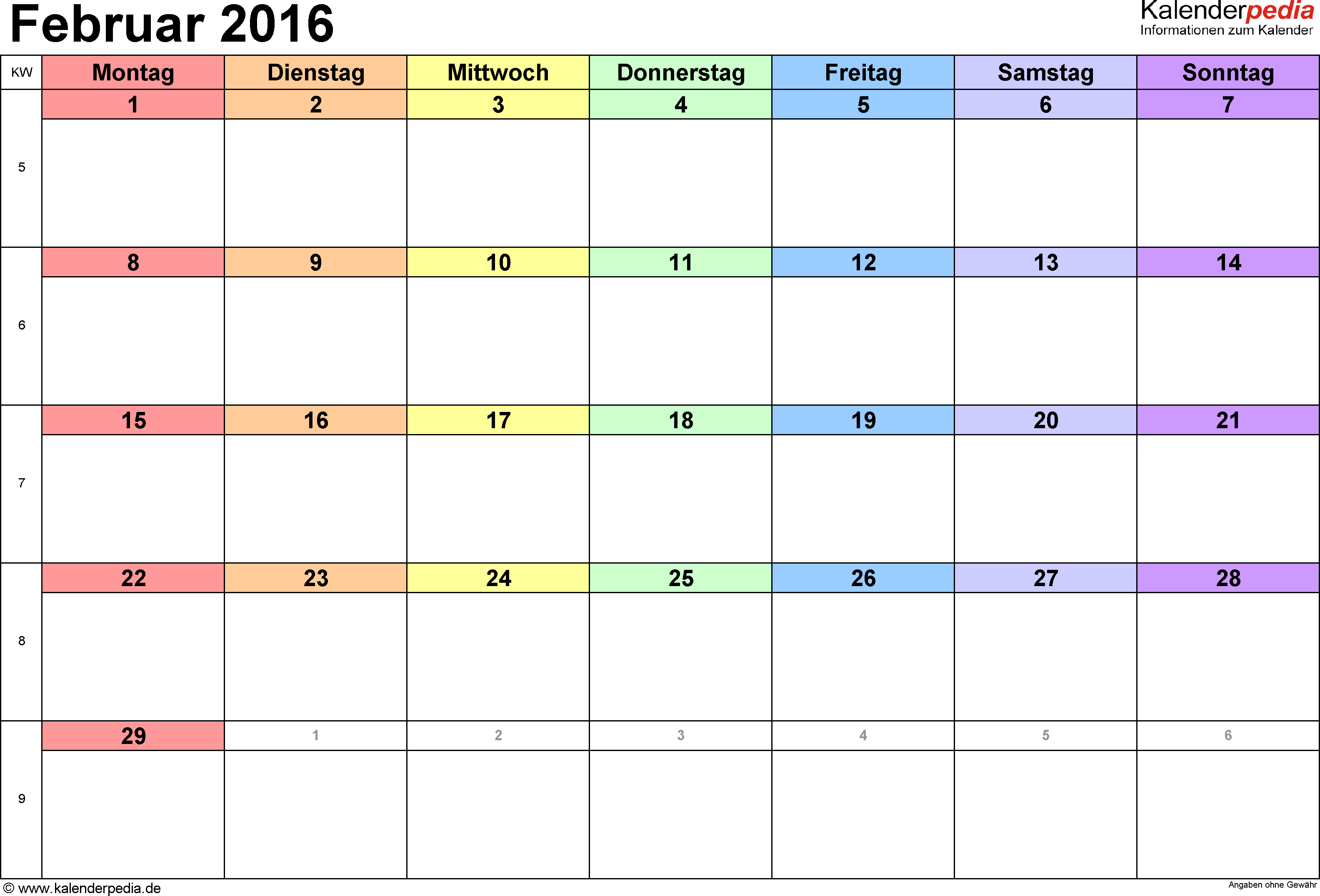 Kalender Februar 2016 Als Excel Vorlagen Kalender Vorlagen Excel Vorlage Kalender
