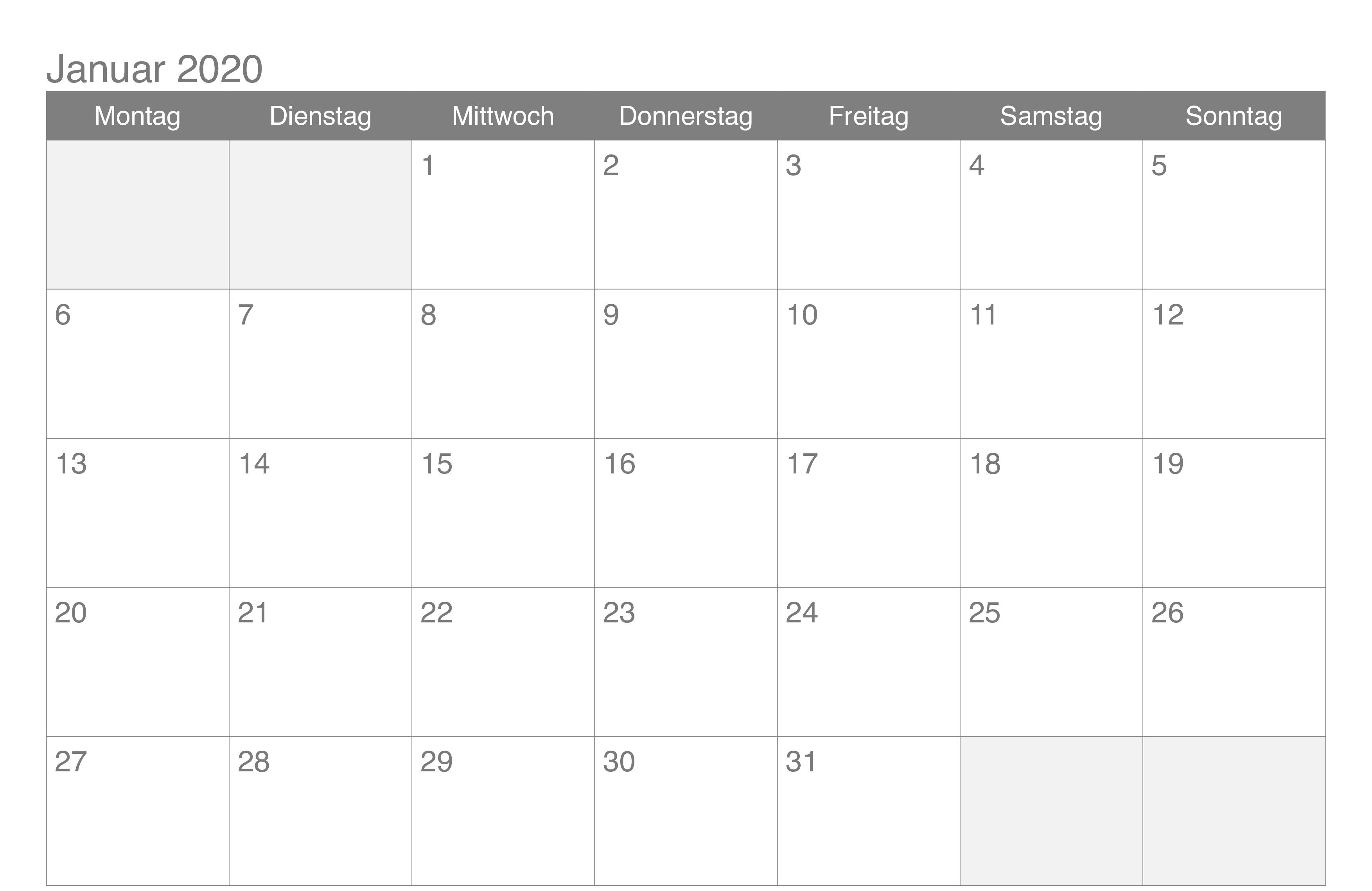 Januar 2020 Kalender Excel Free Calendar Template Printable Calendar Template Monthly Calendar Template