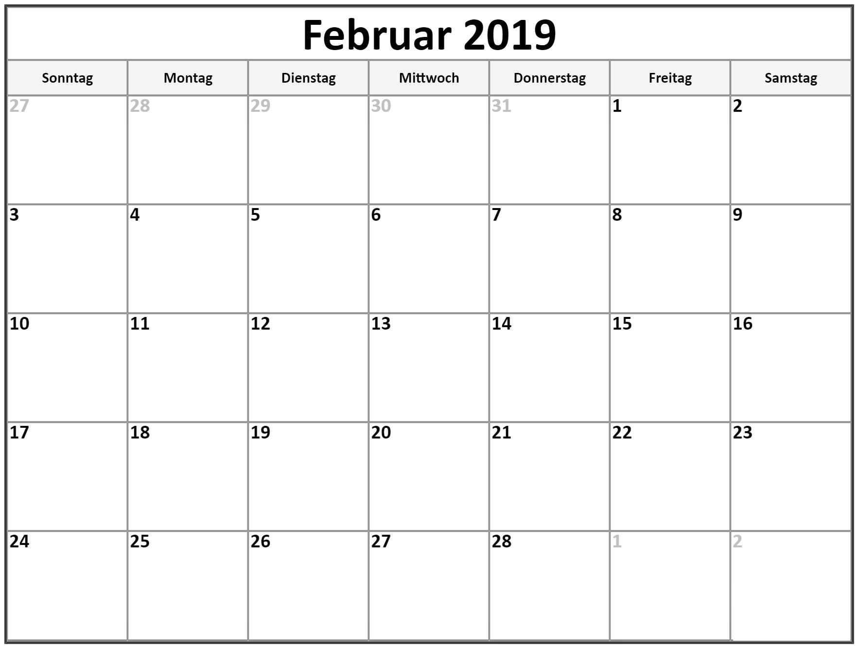 Kalender Februar 2019 In Pdf Word Excel Druckbare Vorlage Kalender2019 Februar Free Printable Calendar Free Printable Calendar Monthly Calendar Printables