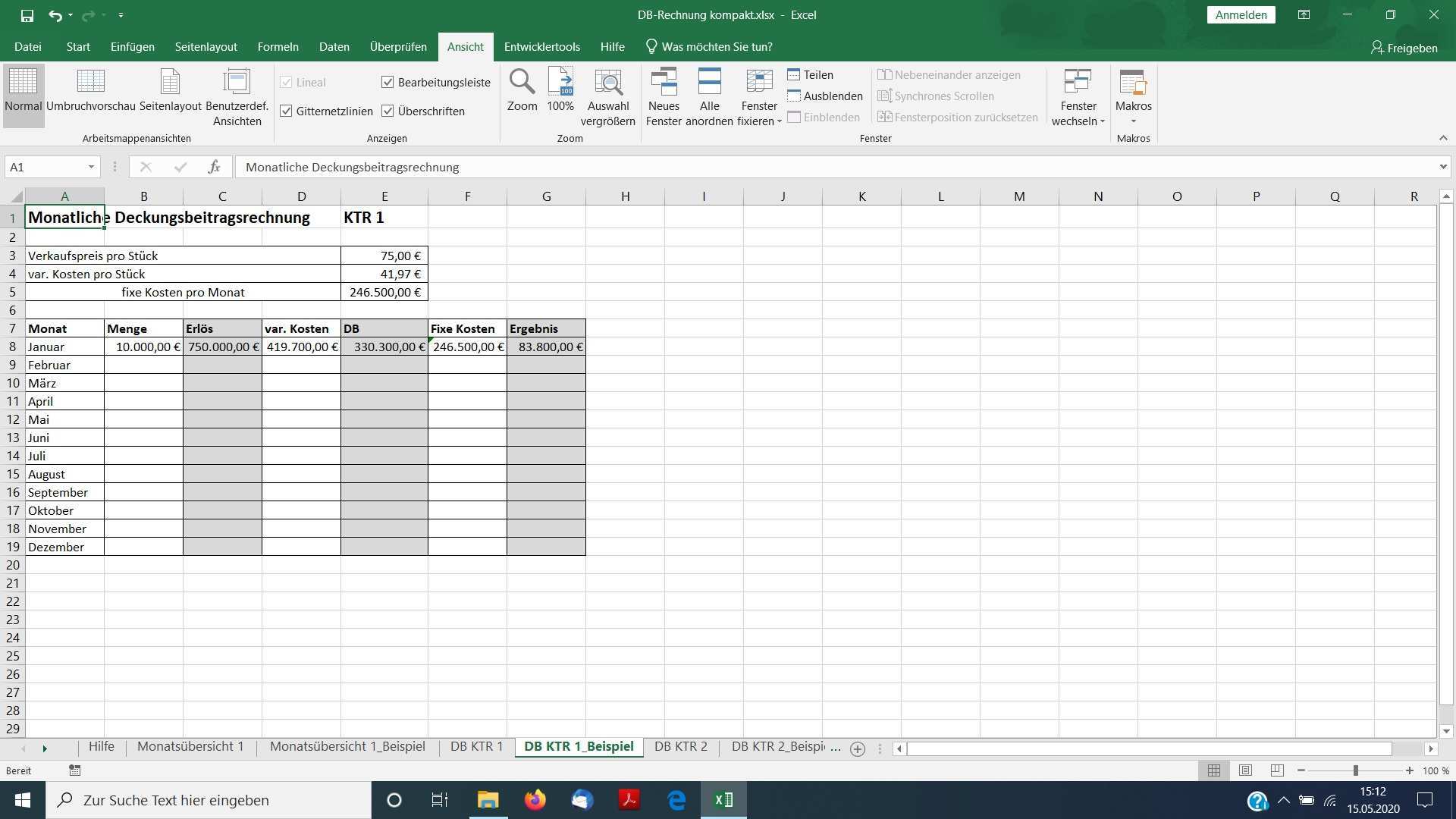 Monatliche Deckungsbeitragsrechnung Mit Excel