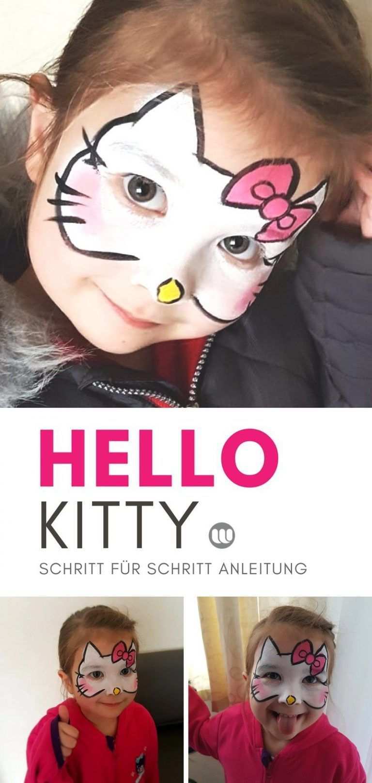 Hello Kitty Katzengesicht Schminken Vorlage Und Anleitung Katzengesicht Schminken Katzengesicht Katze Schminken Kinder