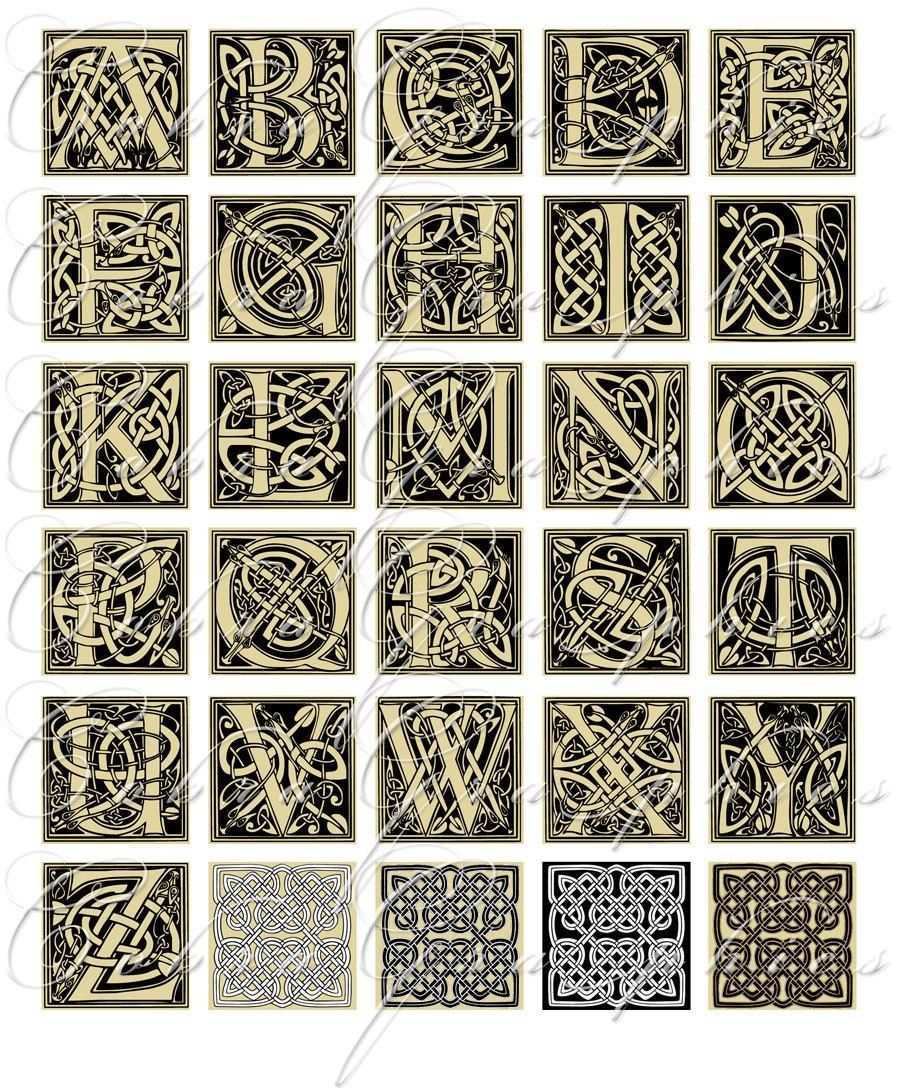 Celtic Alphabet 1x1 Inch Tiles Digital Collage Sheet Cg 193 2 Keltische Tattoos Keltische Symbole Keltisch