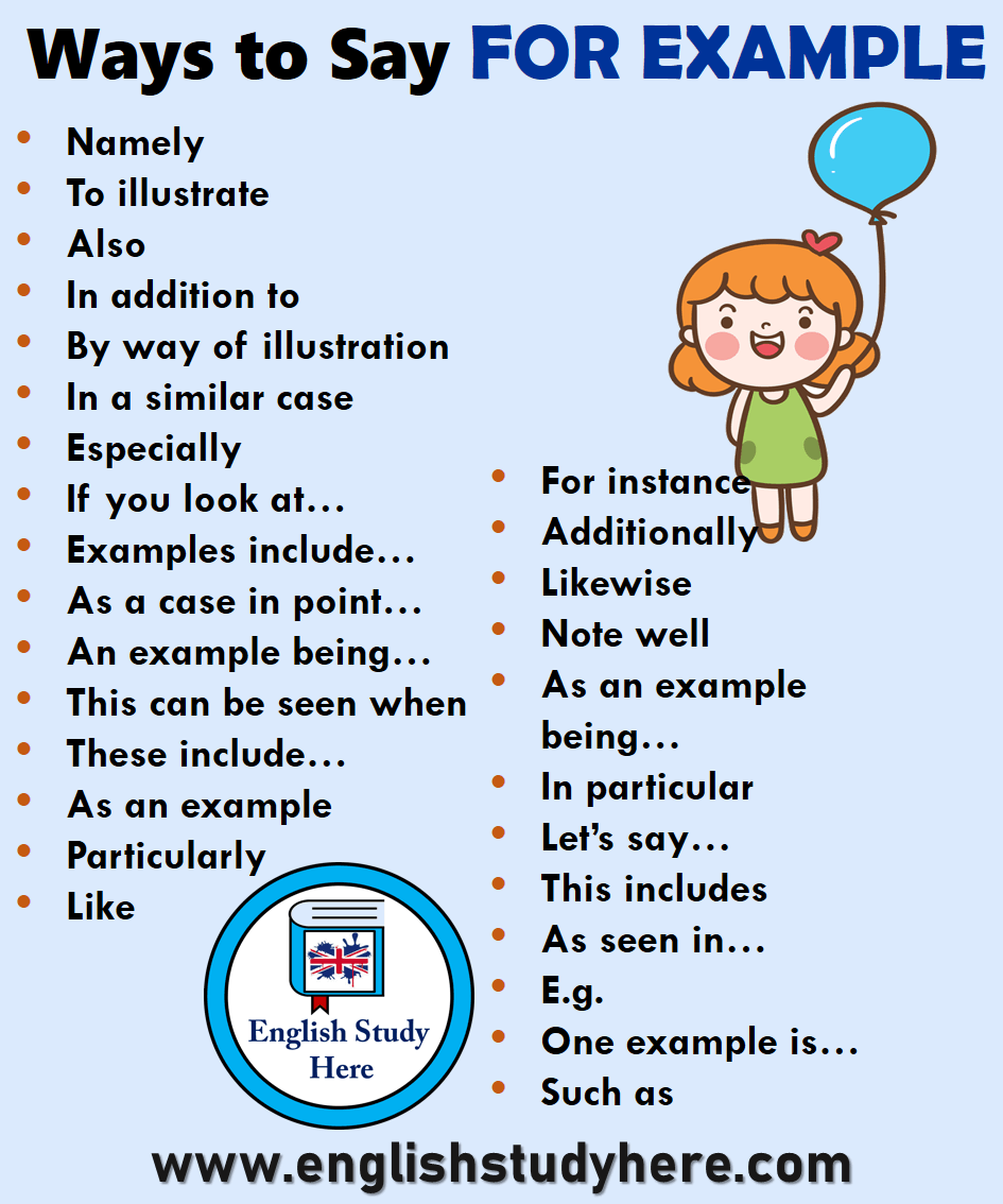 28 Ways To Say For Example In English English Study Here Essay Writing Skills English Writing Skills Writing Words