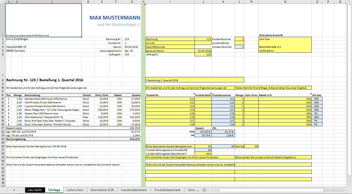 Excel Vorlage Automatisierte Angebots Und Vorlage Tabelle Excel Rechnung Erstellen Angebot Muster Lieferschein Kundendatenbank Angebots Mit Word Pro In 2020 Fawn
