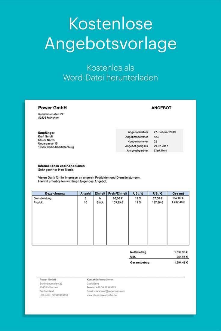 Kostenlose Angebotsvorlage In Word Mit Anleitung Rechnung Vorlage Rechnungsvorlage Excel Vorlage