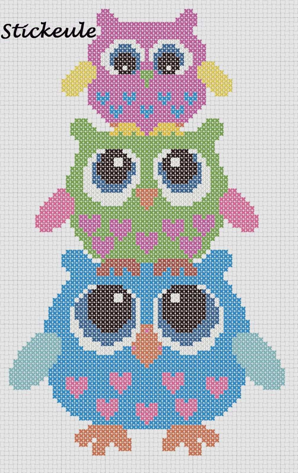 Owls Hama Perler Pattern Kreuzstich Eule Sticken