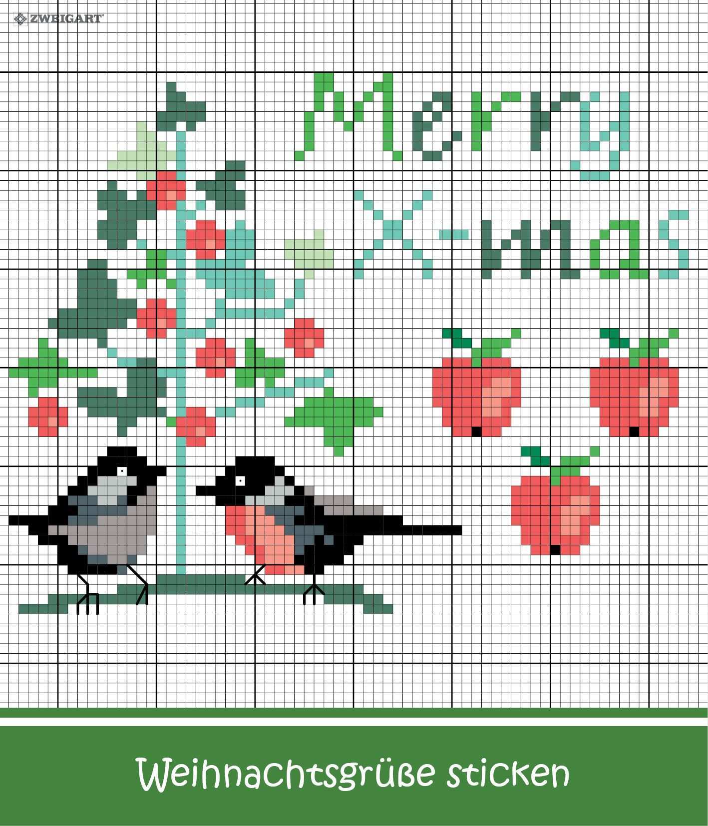 Weihnachtsgrusse Mit Vogelchen Apfeln Sticken Sticken Kreuzstich Weihnachten Merry Christmas Embroidery Weihnachten Kreuzstich Kreuzstich Sticken
