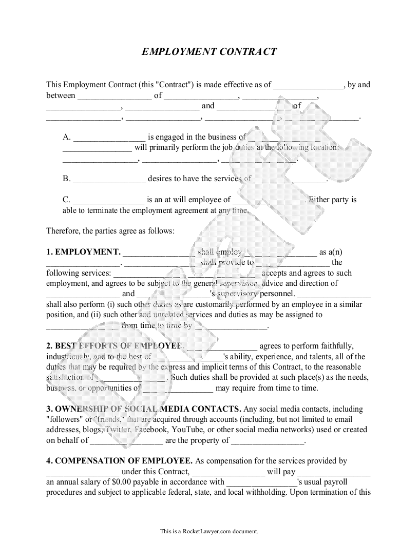 Employment Contract Template Employment Agreement Contract Template Employment Contract
