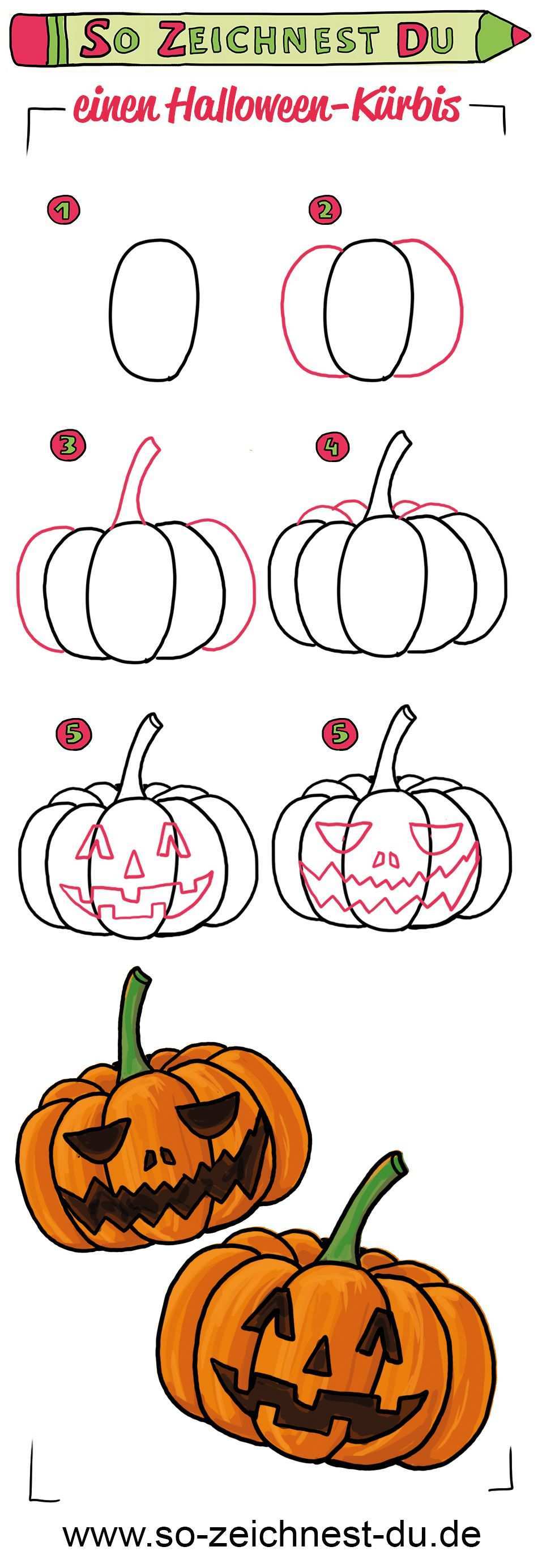 So Zeichnest Du Einen Halloween Kurbis Zeichnen Lernen Fur Kinder Zeichnen Lernen Kurbis Malen