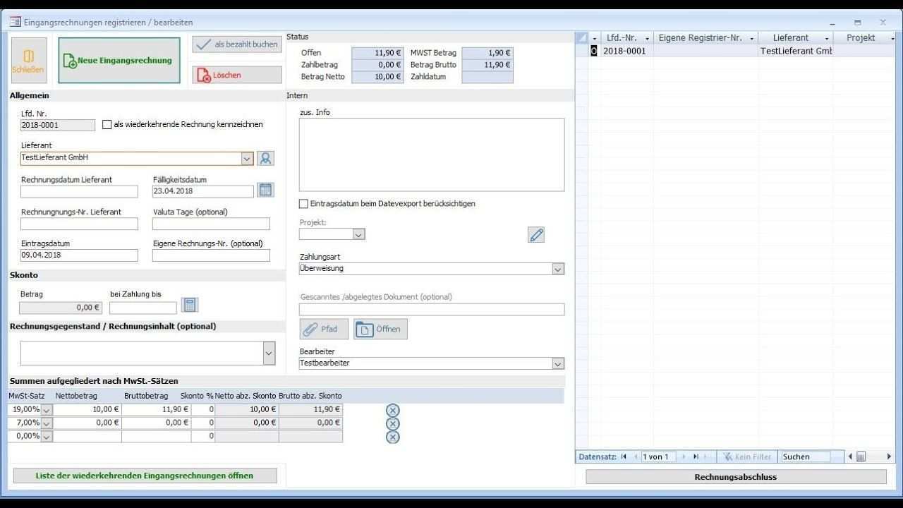 Eingangsrechnungen Erfassen Mit Rechnungsprofi Rechnungseingangsbuch Per Software Fuhren Eingangsrechnungen Registriere Rechnung Software Verbindlichkeiten