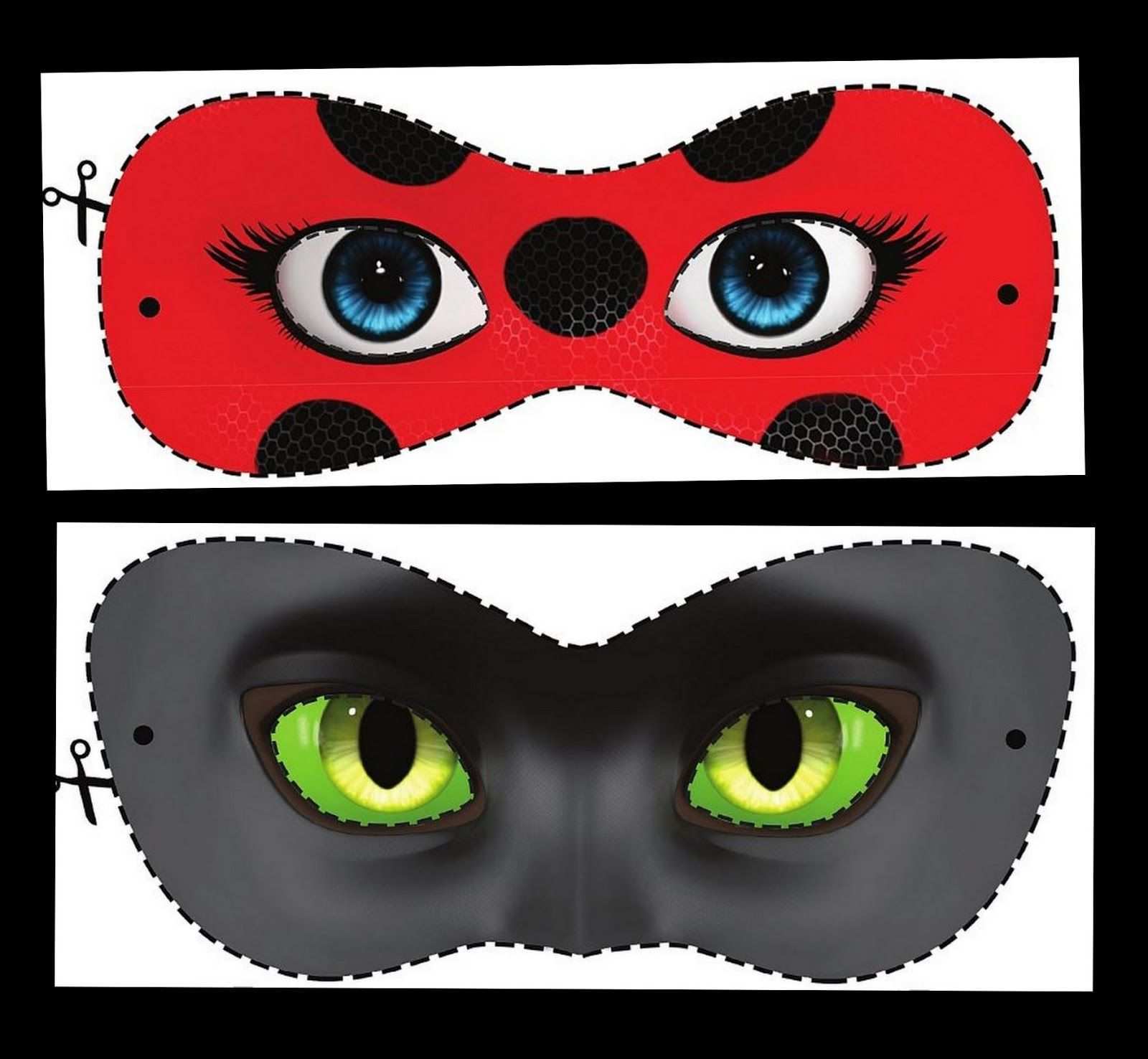 Free Printable Miraculous Ladybug And Cat Noir Masks Oh My Fiesta In English Ladybug Birthday Party Ladybug Party Ladybug Birthday