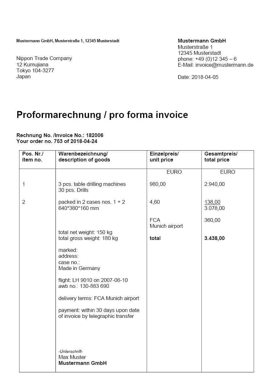 Pro Forma Invoice Significance For Customs And Foreign Trade Template