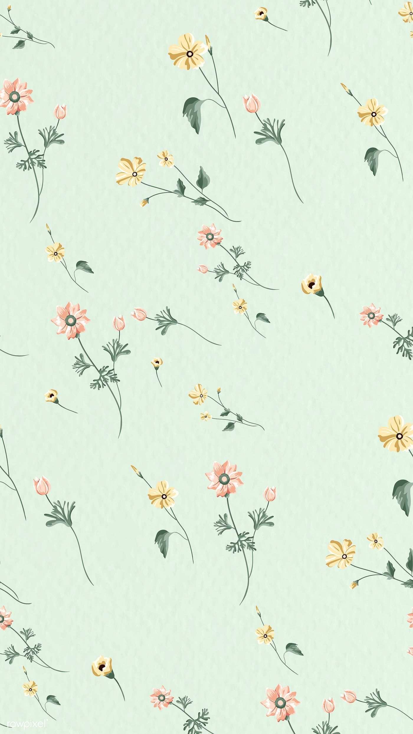 Download Premium Vector Of Blooming Flower Seamless Pattern On A Green Vintage Flowers Wallpaper Pastel Background Wallpapers Mint Green Wallpaper Iphone