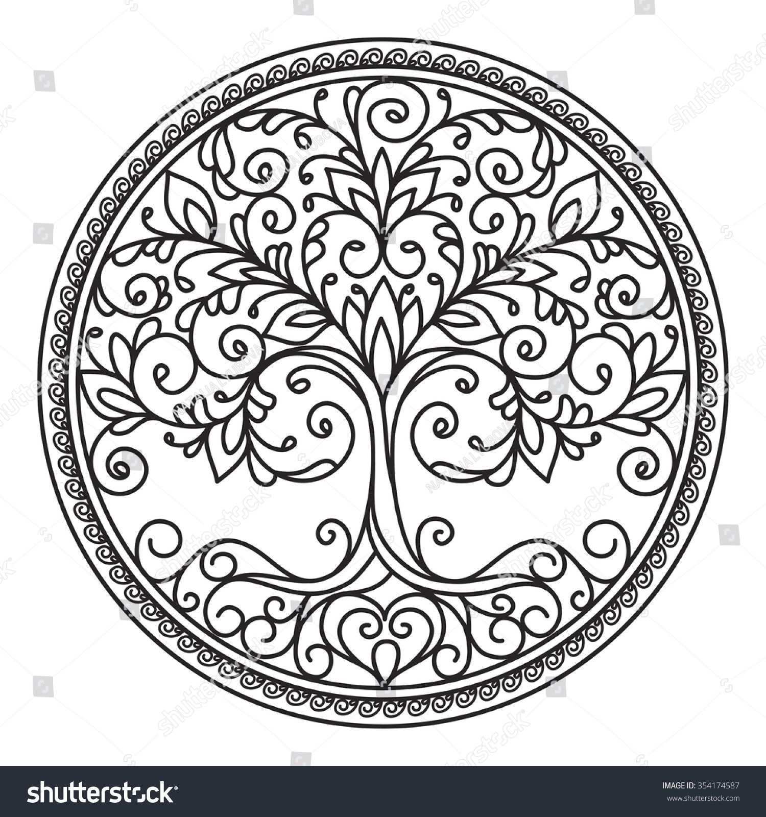Decor Element Vector Black And White Illustration Mandala Tree Circle Heart Leaves Plant Mandala Malen Anleitung Mandala Design Baum Des Lebens Tattoos