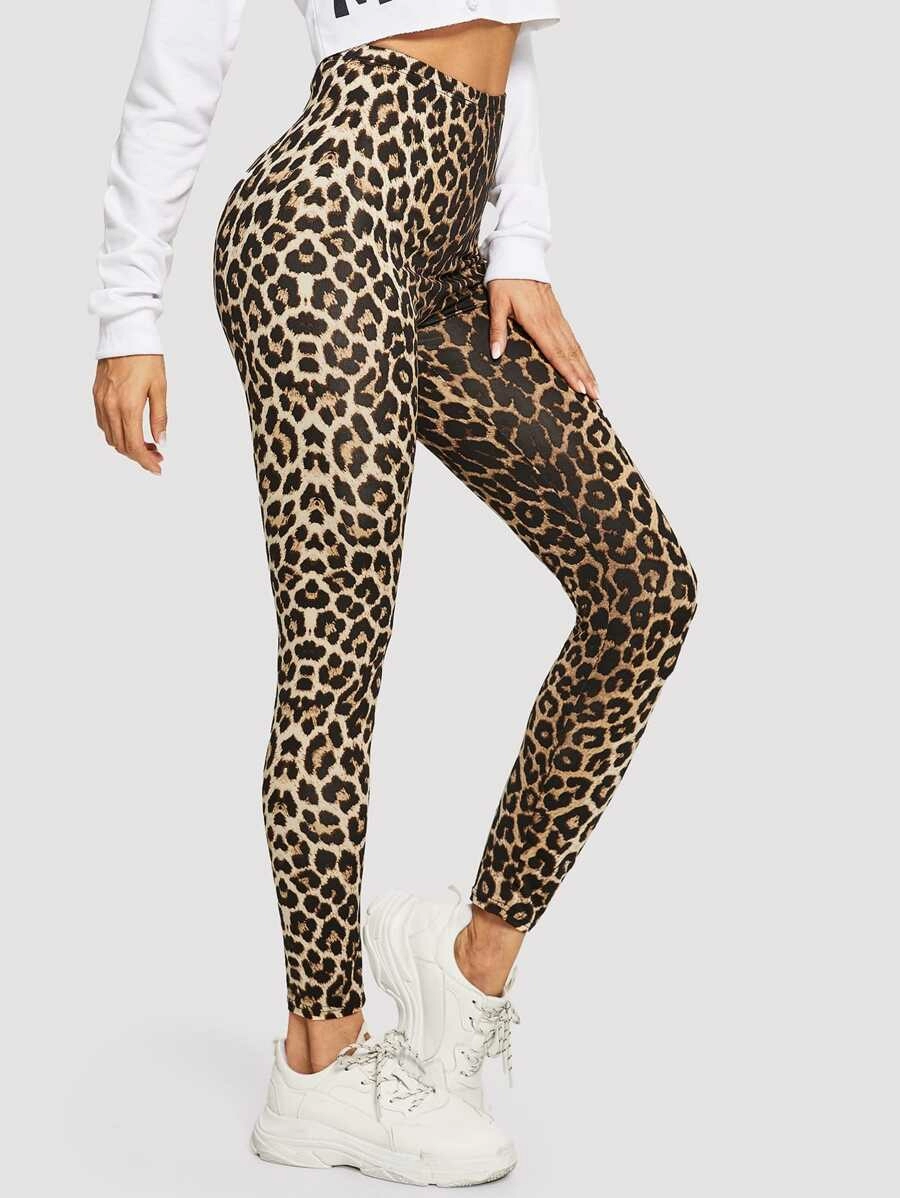 Leggings Mit Hoher Taille Und Leopard Muster In 2020 Leopard Print Leggings Printed Leggings High Waisted Leggings