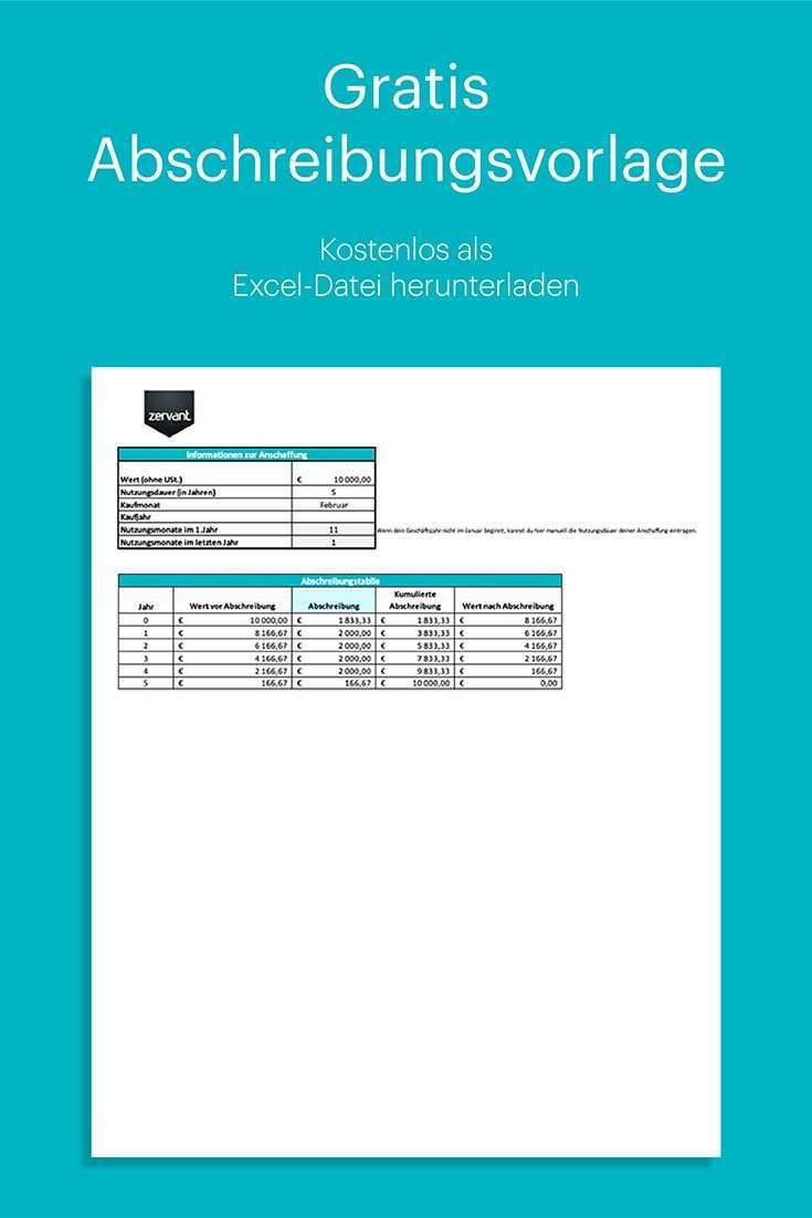 Kostenlose Abschreibungsvorlage In Excel Mit Anleitung Fahrtenbuch Vorlagen Rechnungsvorlage