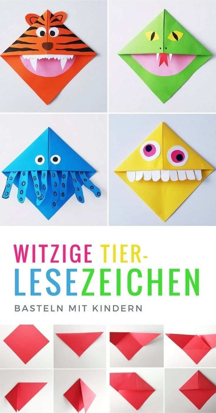 Lesezeichen Basteln Monster Und Tier Lesezeichen Falten Mit Kindern Lesezeichen Kinder Lesezeichen Basteln Origami Fur Kinder
