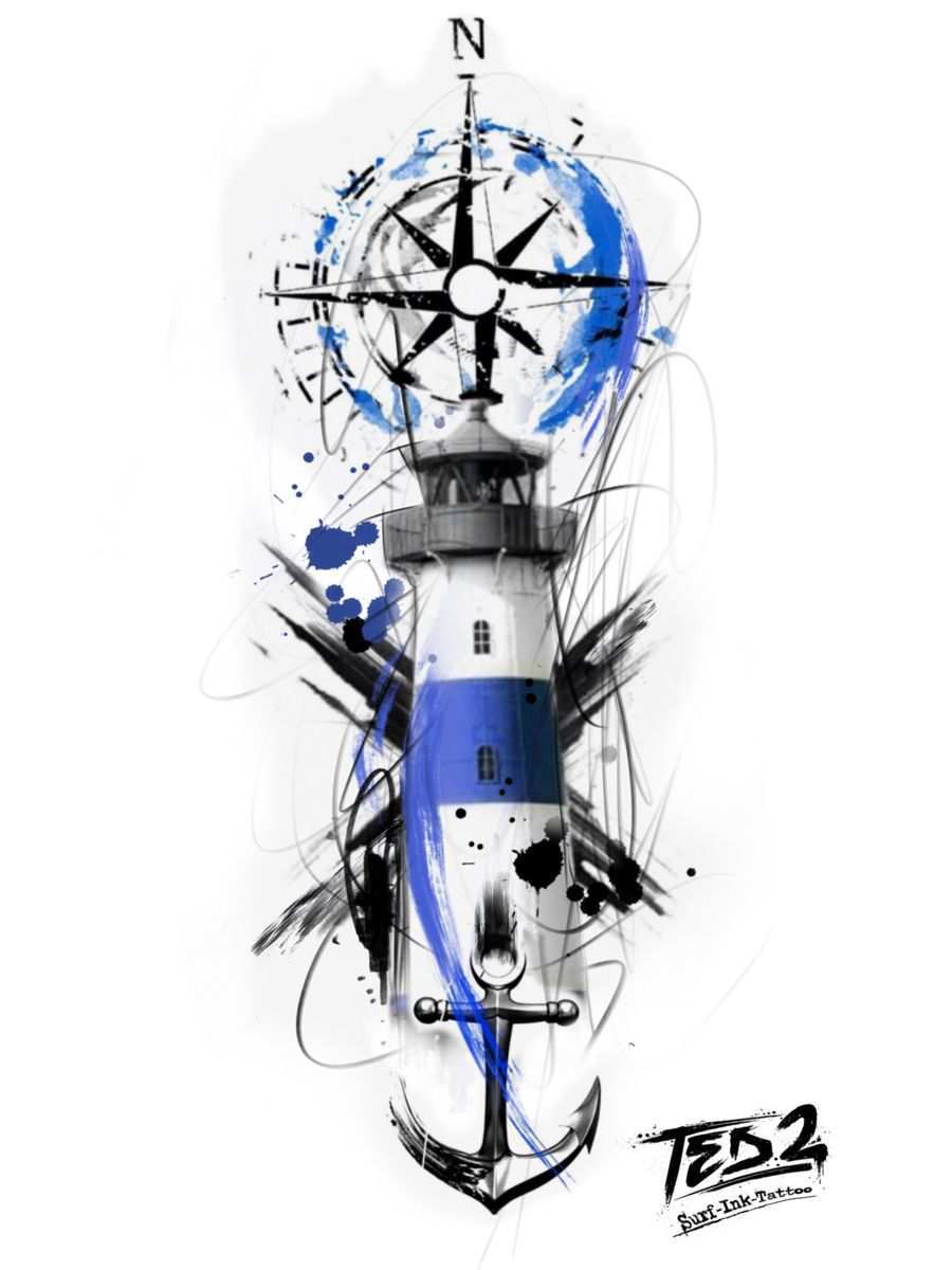 Trash Style Maritim In 2020 Nautische Kompass Tattoo Nordischer Kompass Tattoo Leuchtturm Zeichnung