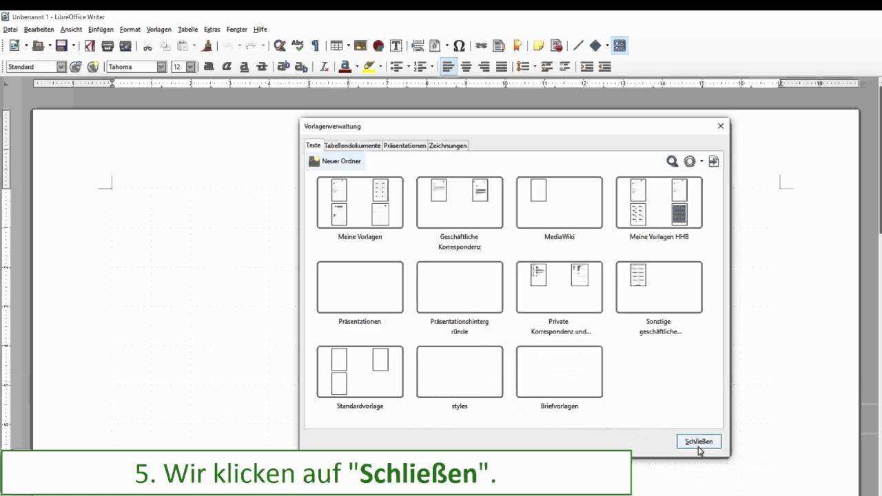 Libreoffice 5 1 Writer Dokumentvorlagen Einsetzen 06 Dokumentenvorlagen Verwalten Deutsch Youtube