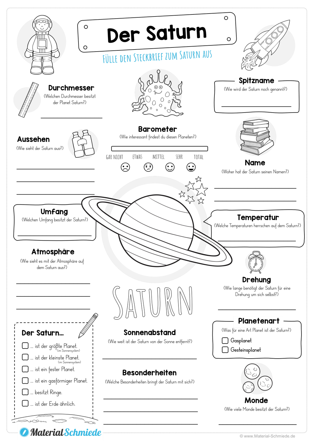 Steckbrief Zum Planeten Saturn Steckbrief Brief Planeten