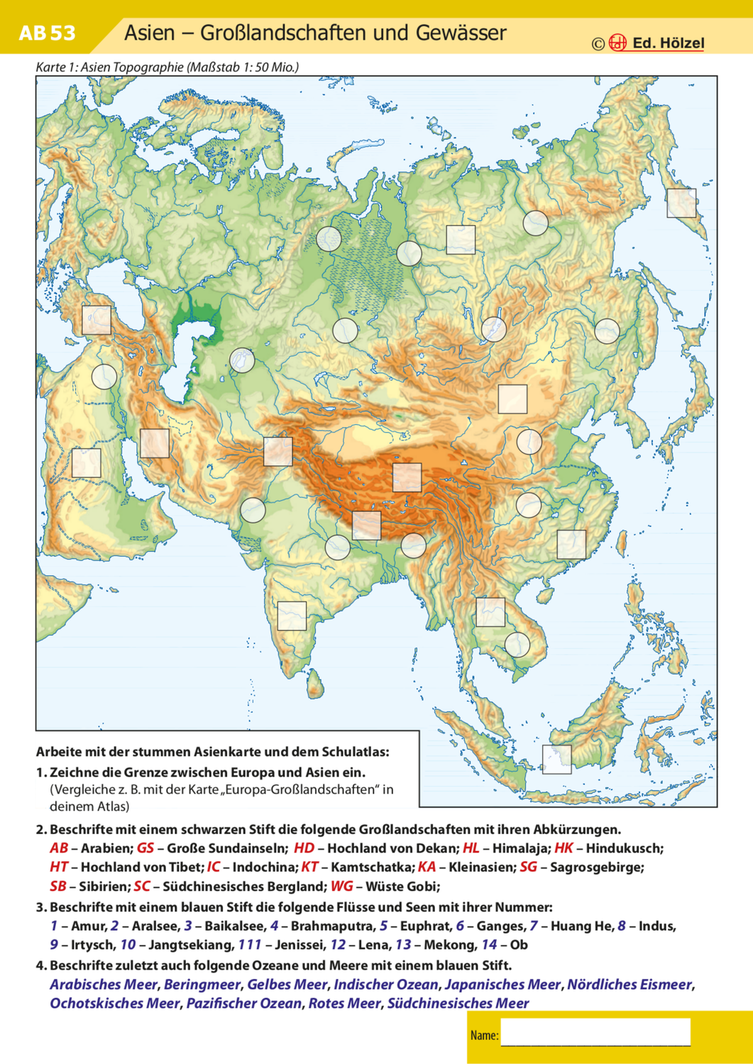Atlasarbeit Asien Topographie Erdkunde Arbeit Kenntnisse